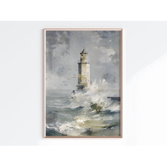 Stormy Lighthouse Coastal Wall Art, Ocean Waves, Nautical Seaside For Coastal Cottage Or Beach House Decor Home Decor UNFRAMED Poster, Wall Art for Decor, Present, 8x12