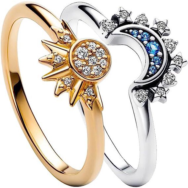 Anillos de compromiso para mujer, sortija de Luna y Sol Azul celeste brillante, banda para el dedo apilable, novedad de 2023
