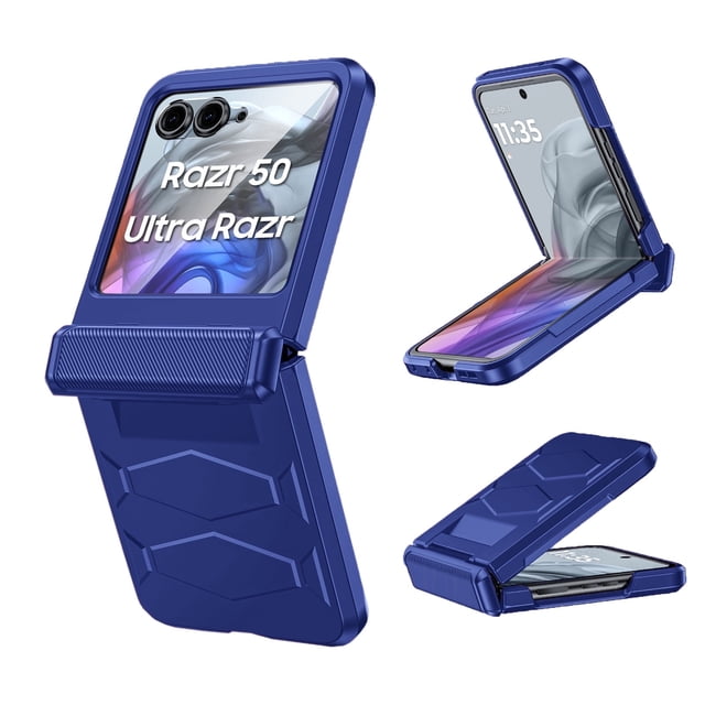 Vizvera para Motorola Razr 50 Ultra/Razr 60 Pro Funda Tipo Armadura para Teléfono, con Cubierta de Bisagra, Protector de Pantalla Integrado, Funda a Prueba de Golpes con Carga Inalámbrica - Azul