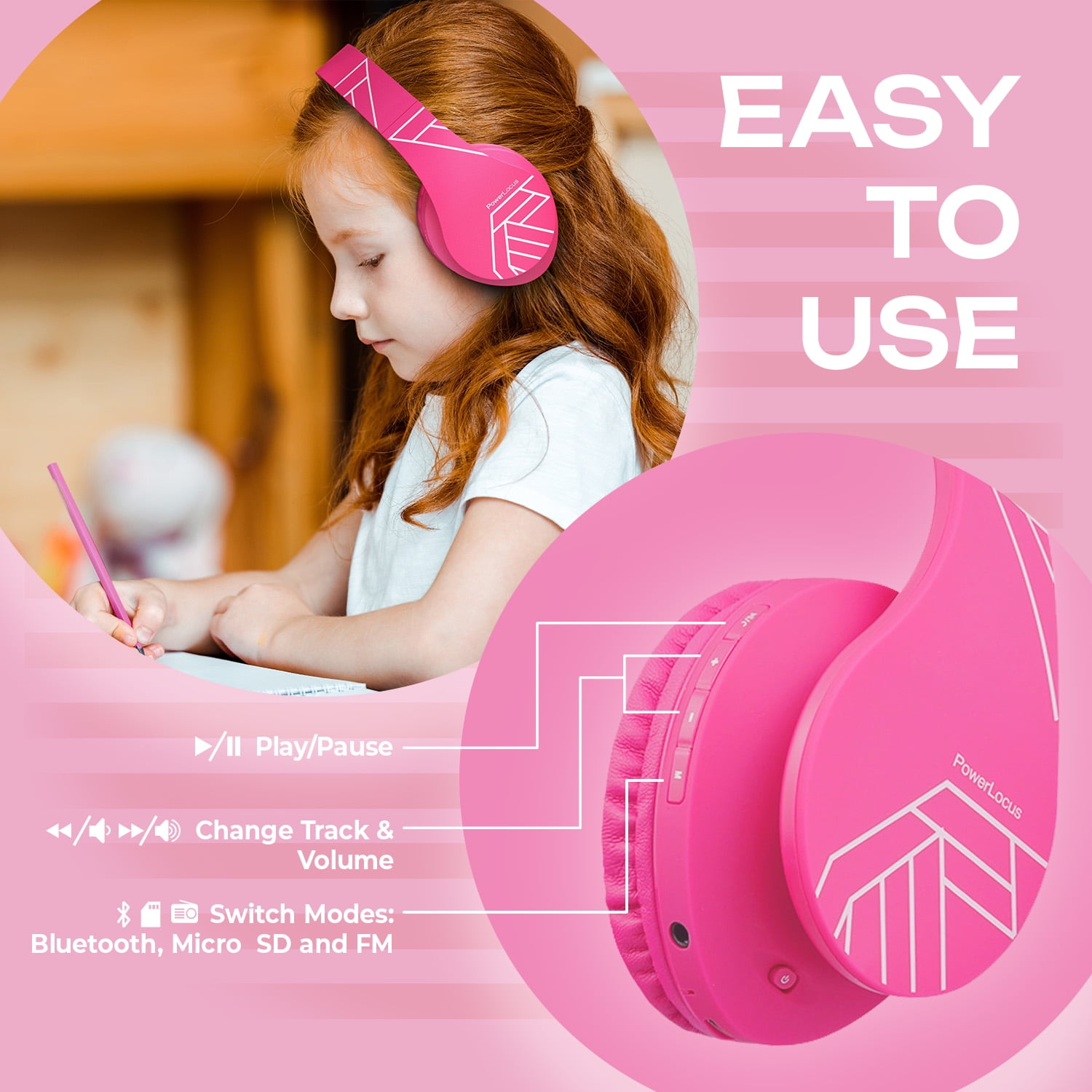 PowerLocus Casque Enfant Bluetooth, Volume limité à 85db, Réglable, Micro  SD Carte Slot, Lumières LED - Rose - Casque audio - Achat & prix