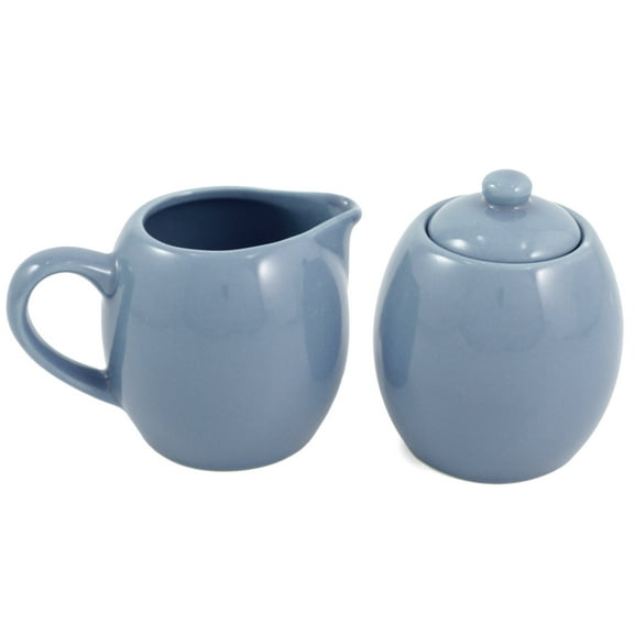 Powder Blue Ceramic Creamer and Sugar Service Set with Lid