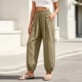 thumbnail image 3 of Gytharion Cotton Linen Pants for Women Fashion Casual Solid Color Drawstring Elastic Waist Trousers Loose Fit Beach Pants, 3 of 7