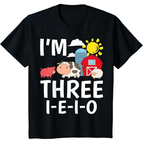 Kids I'm Three I-E-I-O 3 Years Old Farm Animal Birthday Boys T-Shirt