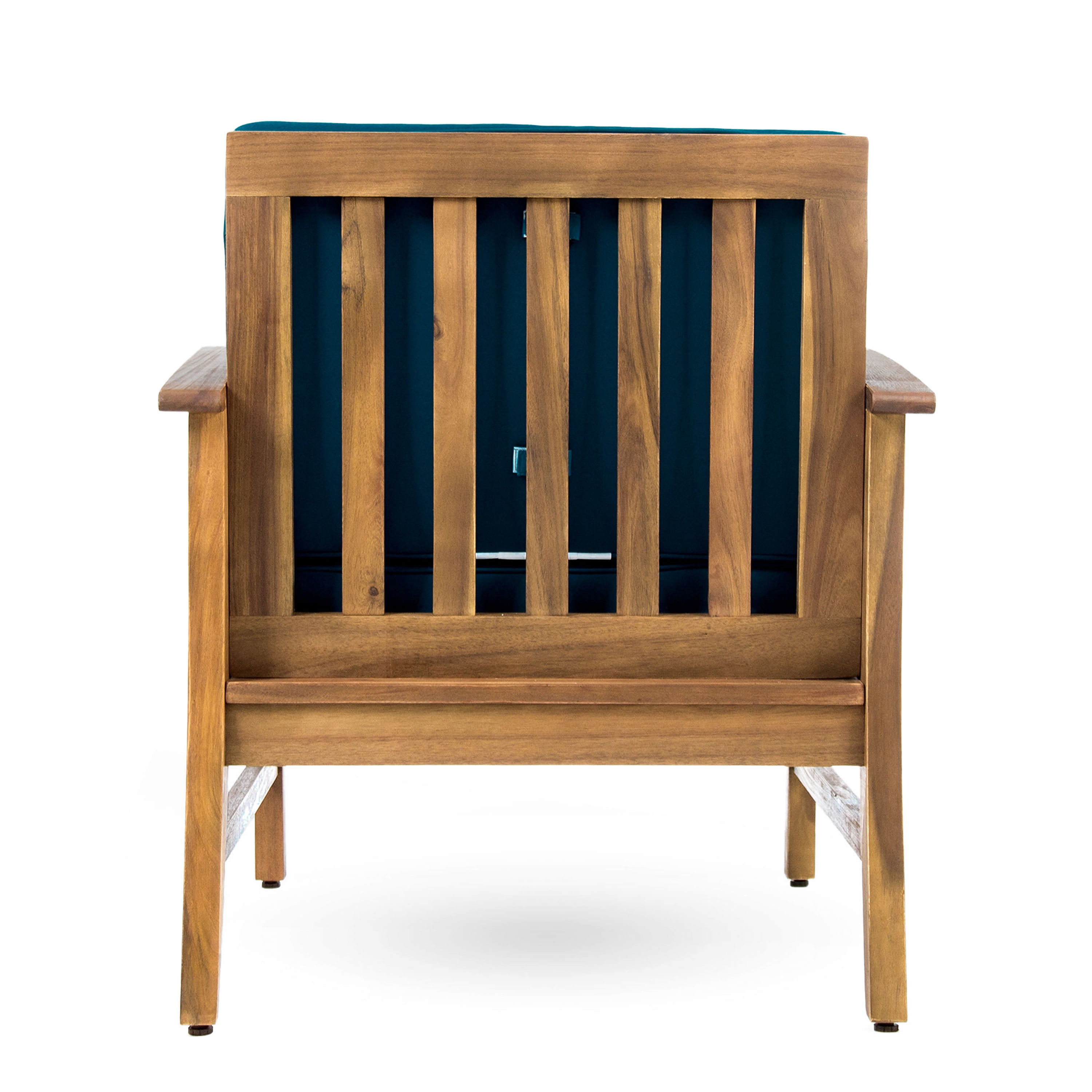 Karla Outdoor 4 Seater Acacia Wood Club Chairs with Cushions and Fire Pit,Brown,Teak,Blue