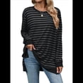 thumbnail image 3 of Camisa Informal de Larga A Rayas para Mujer, , con Cuello Redondo, Ajustada, Holgada, Básica Gris Oscuro Negro L, 3 of 10