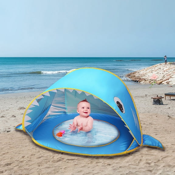 Baby Beach Tent with Pool, Pop up Beach Tent for Babies and Toddlers, Portable Shark Sun Shelter Tent with Upf UV 50  Protection for Toddler Aged 3-36 Months