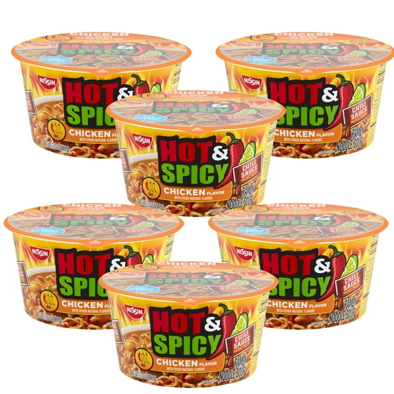 Ramen Bowl Noodle Soup Hot Spicy Chicken Flavor with Chili Sauce Microwaveable No MSG Added Instant Noodles Delicious Home Dinner Kitchen Staple College Gifts On the Go Snacks Pack of 6