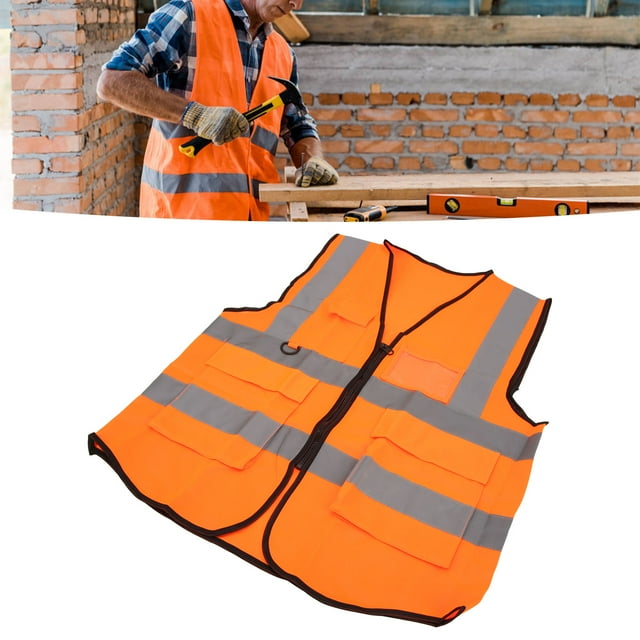 Gilet Réfléchissant à Poches Multiples Imperméable à l'Eau à Fermeture Éclair Haute Visibilité pour Gardien