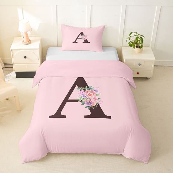 Erosebridal A Personalized Initial Girl Twin Bedding,Teens Floral Rose Flowers Duvet Cover Set,Pink Reversible,2pcs,No Comforter