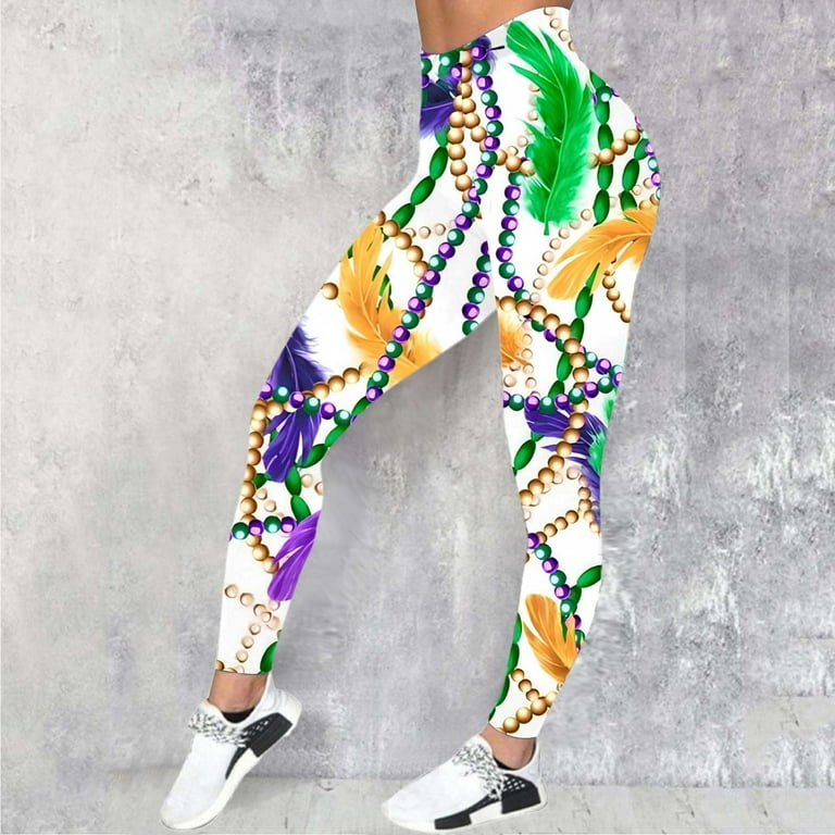 Women Leggings Mardi Gras Festive Pattern Sports Yoga Pants Colorful Printed Fashion Skinny Pants Skinny For Yoga Running Pilates Gym Pants Soft Stretch Ankle Length Casual Soft Workout Walmart