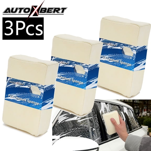 XUKEY 3-Pack Car Cleaning Sponge Glass Window Washing Towel White PVA Chamois