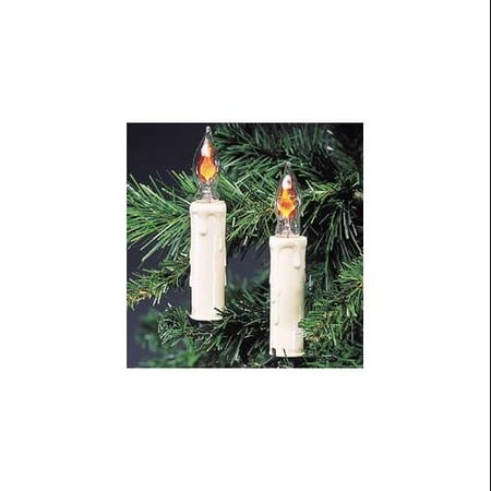 Set of 7 Flicker Flame Candle Clip-On Christmas Lights - Green Wire