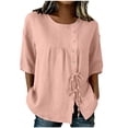 thumbnail image 2 of TGSLY Women's Side Tie Tops Lightweight Soft Side Button Solid Color T-Shirt Dressy Casual Crew Neck 3/4 Dolman Sleeve Blouses XL, 2 of 8