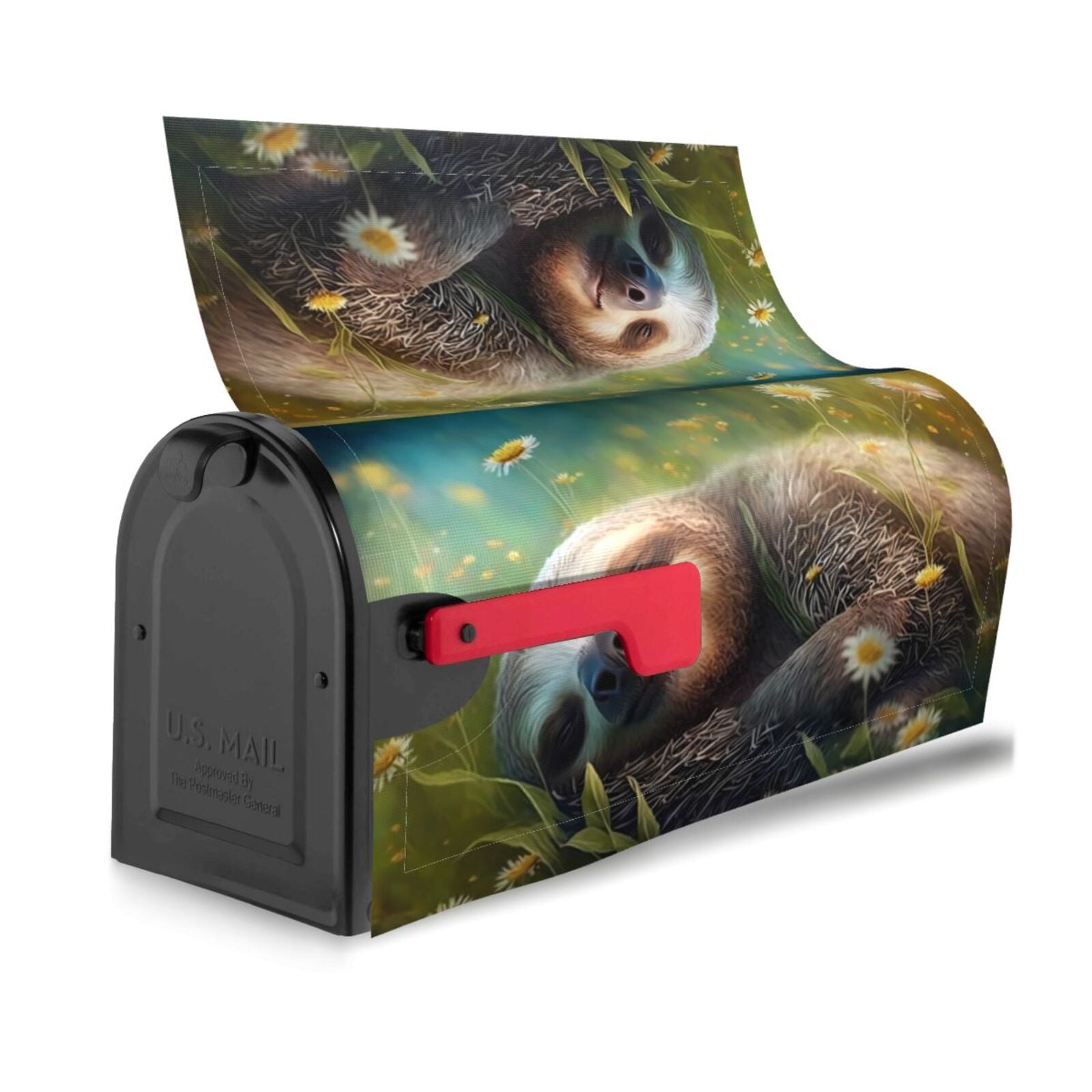 Naloa Daisy Sleeping Sloth Mailbox Covers Magnetic Post Box Cover Post Letter Box Cover Garden Decor-21x18 in