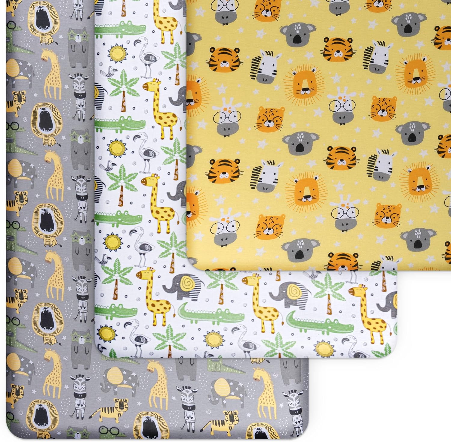 GROW WILD Safari Baby Crib Sheets - 52"x28"x9" Fitted Crib Sheets for Baby Boy or Girl (3 Pack)