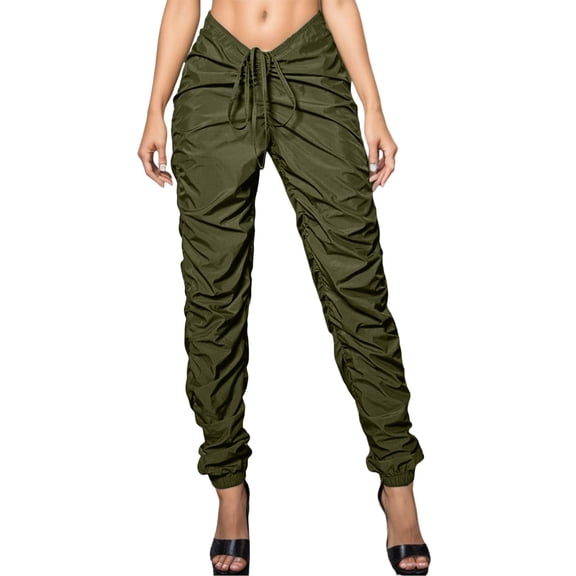 Sngxgn Women Casual Pants Straight Leg Drawstring Elastic Waist Loose Comfy Trousers with Pockets(AG,M)