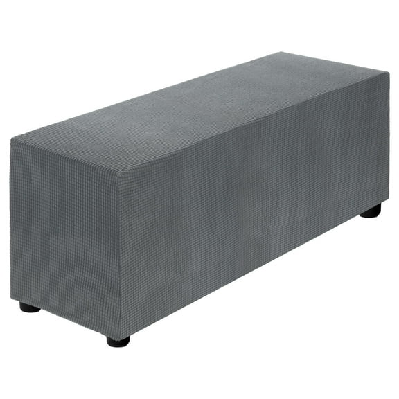 Stretch Ottoman Cover Rectangular Fit Length 40"-50", Large, Dark Gray