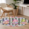 thumbnail image 4 of Spring Gnomes Round Area Rug 3.3Ft Washable Circle Rugs for Dining Room Table, Botanical Rose Leaves Black Buffalo Plaid Non-Slip Carpet Floor Mats Indoor Outdoor Carpet Runner Aesthetic Home Decor, 4 of 8