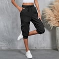 thumbnail image 2 of Womens Capri Pants,Capri Pants for Women Summer Solid Color Capri Joggers with Pockets High Wasit Drawstring Casual Capris, 2 of 9
