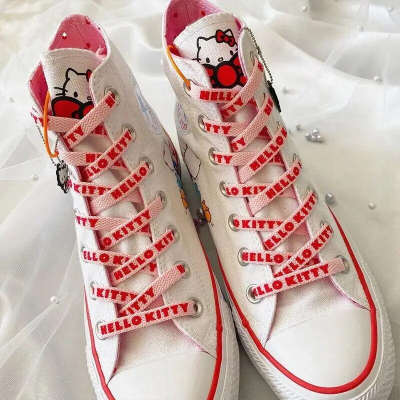 Kawaii Hello Kitty Shoelaces Cartoon Sanrioed Kt Cat Af1 Shoelaces Bow Shoe Buckle High Top Canvas Sneakers Flat Shoe Laces Gift