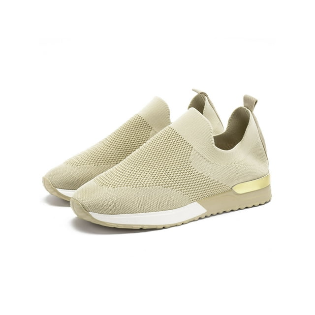 MAWCLOS Espadrilles pour Femmes à Enfiler Style Chaussette Confort Bout Rond Ballerines Respirantes Chaussures de Marche d'Extérieur Kaki 10.5