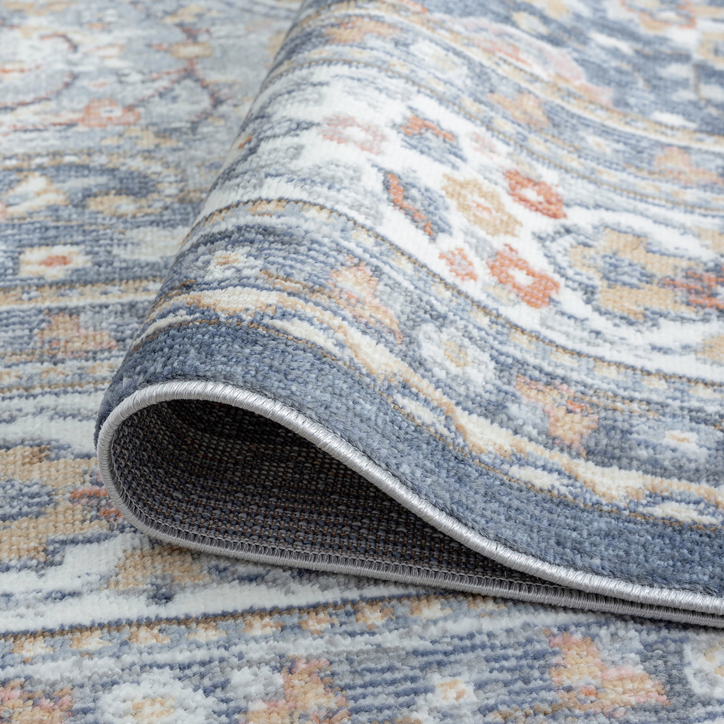 Allure Traditional 5' x 7' Navy and Gray Polypropylene Indoor Area Rug