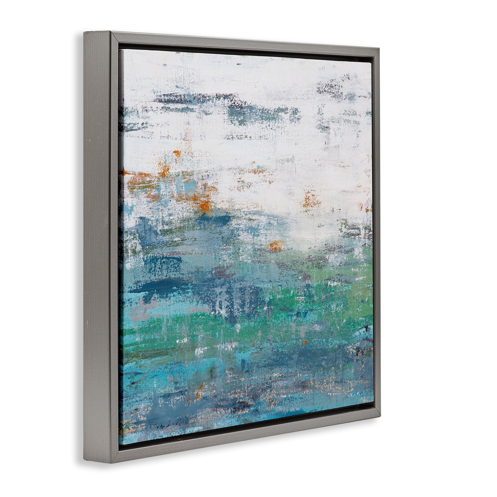 Stupell Industries Distressed Paint Gradient Abstract Painting Gray Floater Framed Canvas Art Print Wall Art, 18 x 18