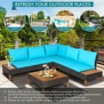 thumbnail image 5 of Costway 4PCS Patio Rattan Furniture Set Loveseat w/Wooden Side Table Cushioned Turquoise, 5 of 7