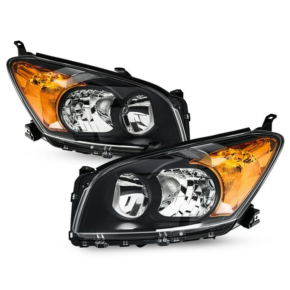 Headlights for 2009-2012 Toyota RAV4 Black Amber Headlamps Left Right Pair