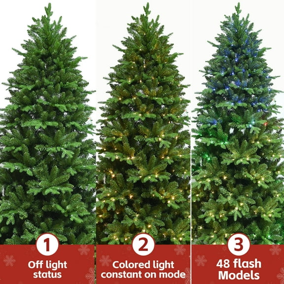 Christmas tree 7 FEET Prelit Color Realistic Artificial Christmas Dunhill Fir Tree 2126 Branch Tips 340 Lights Spruce Pine with Foldable Metal Base