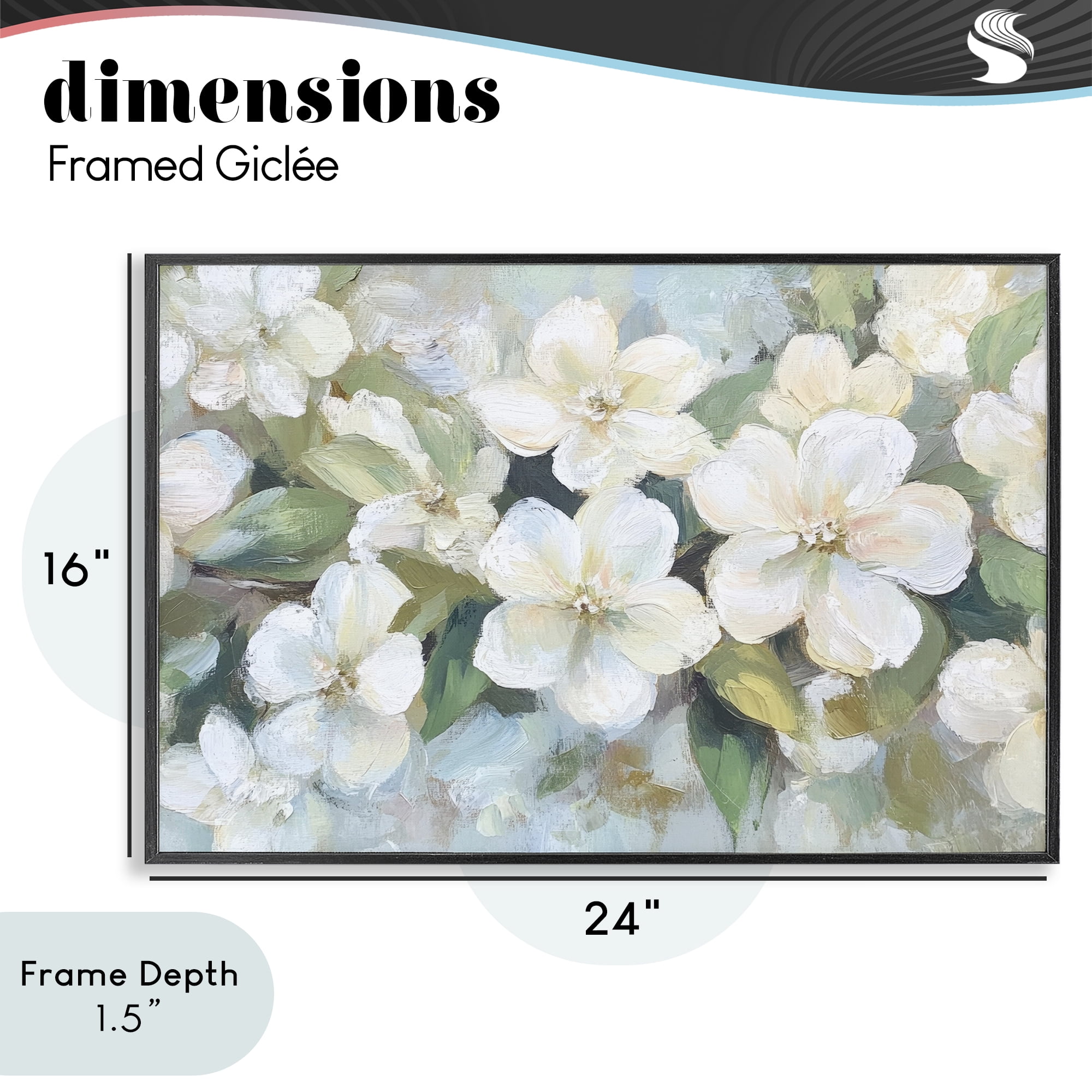 Stupell Industries Painted White Flowers in Leaves Black Framed Giclee Art, design by Petal Prints Design