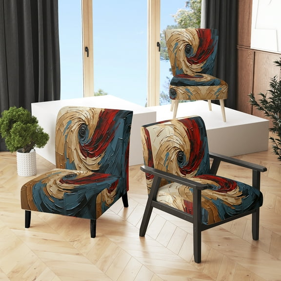 Designart "Spiral Euphony" Gold Spiral Upholstered Accent Chair - Modern Arm Chair For Living Room