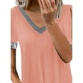 thumbnail image 3 of ORQ Women V-Neck Off Shoulder Short Sleeve Sequin Fashion T-shirt Top, 3 of 4