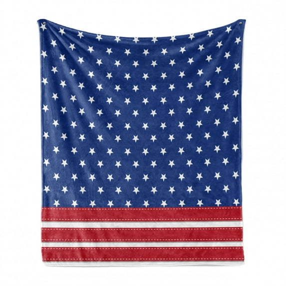 4th of July Soft Flannel Fleece Throw Blanket, Stars and Stripes with Old Glory Theme Abstract Independence Day Composition, Cozy Plush for Indoor and Outdoor Use, 70" x 90", Multicolor, by Ambesonne