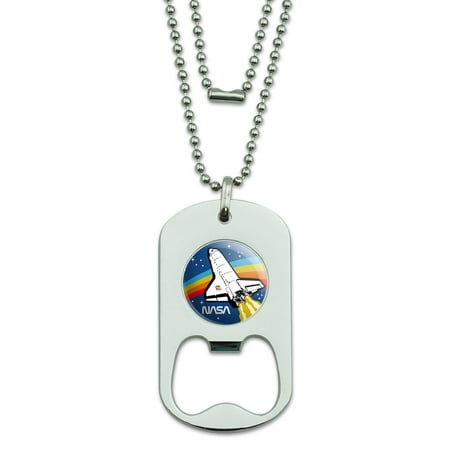 NASA Logo Over Space Shuttle with Rainbow Military Dog Tag Bottle Opener Pendant