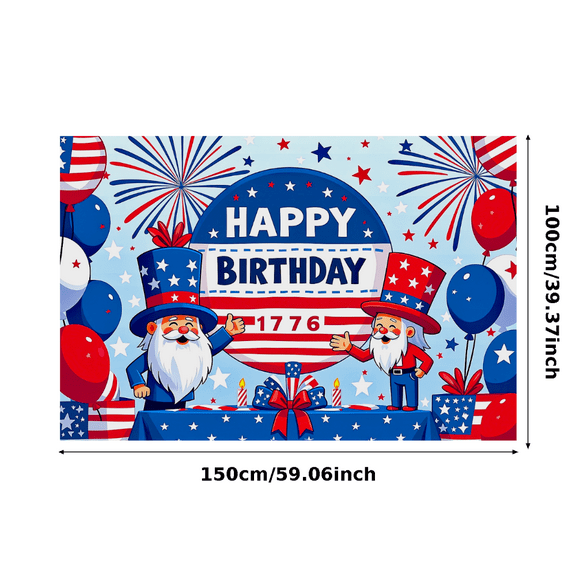 Patriotic Themed Happy Birthday Banner with Uncle Sam Figures Fireworks Balloons and Stars Background for Independence Day Party Decorations Birthday Celebrations Photography Props Party Supplies