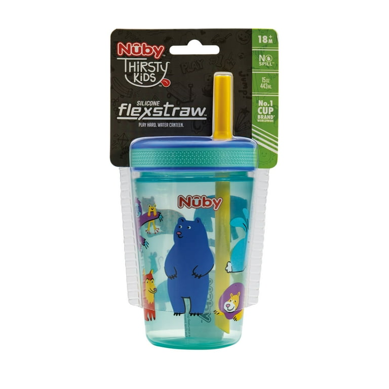 Nuby Thirsty Kids FlexStraw Sippy Cup, Animal Design, 14 fl oz