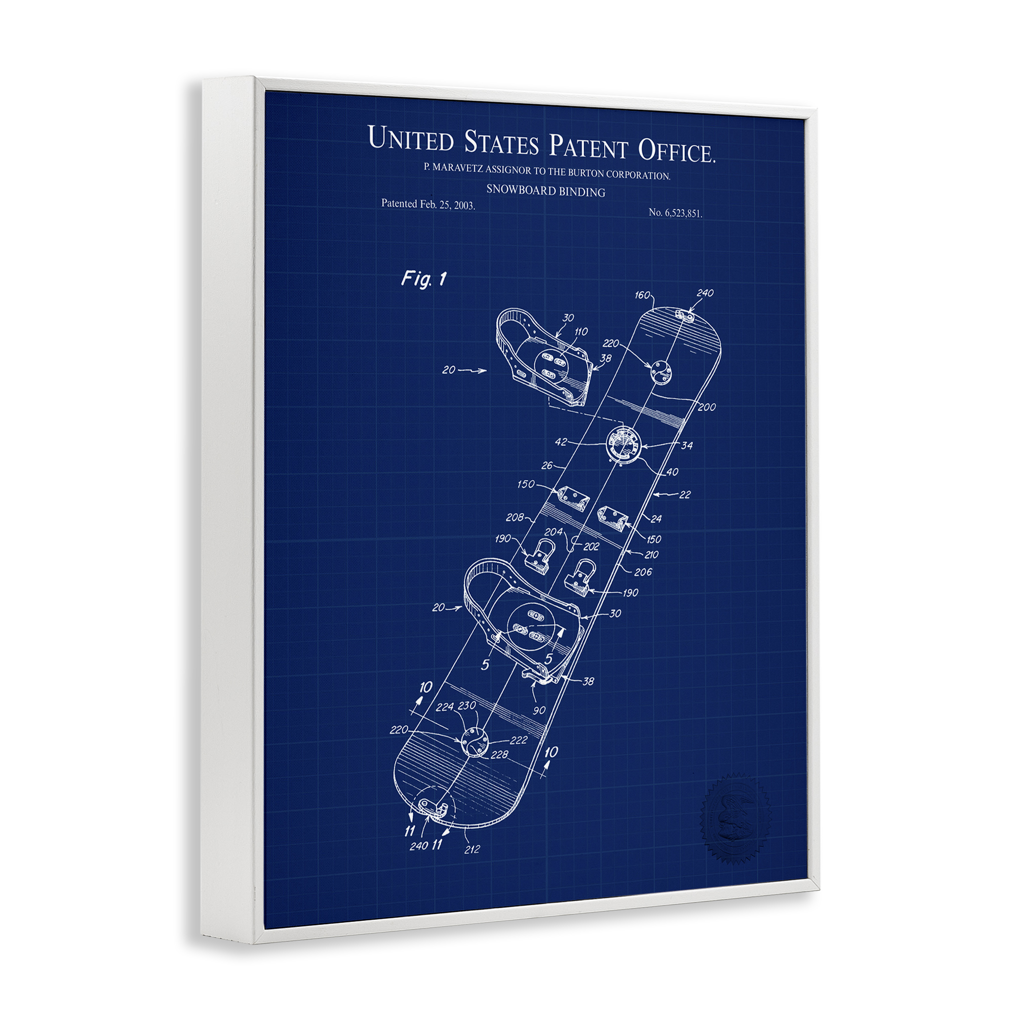 Stupell Industries Snowboard Binding Blueprint Transportation Painting White Framed Art Print Wall Art, 24 x 30