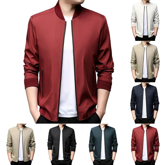 Stamzod Jackets for Men Long Sleeve Zip Up Bomber Jacket Men Business Casual Work Lightweight Windbreaker Army Green XXXXL