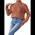 thumbnail image 3 of Suéteres de Otoño para Mujer, Jersey de Punto Acanalado de Larga, Holgado, con Cuello Alto, Ligero y Casual Café L, 3 of 8
