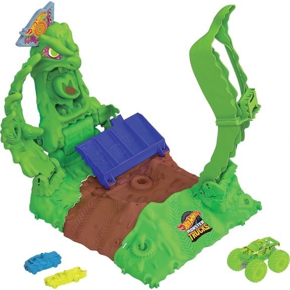 Hot Wheels Monster Trucks Arena Smashers Glow-in-the-Dark Gunkster Set & 1 Glow-in-the-Dark Toy Truck