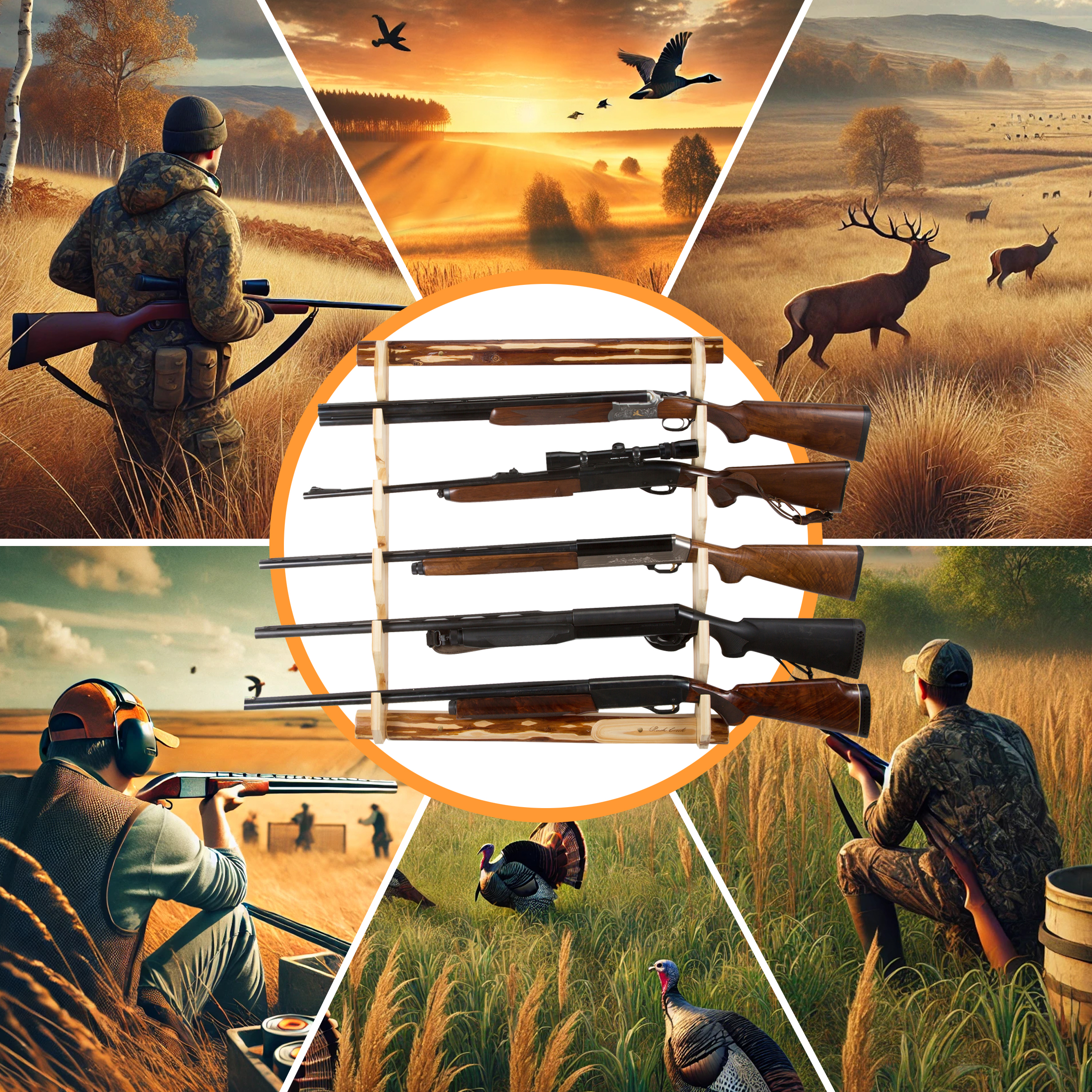 Rush Creek Creations Indoor 5-Gun Wall Rack, Pine Finish, Rifle/Shotgun Storage Display
