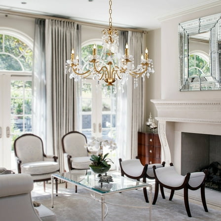 GMizon 39-inch American modern luxury crystal chandelier, 8-head living room crystal chandelier, dining room and bedroom lighting fixtures (gold bronze)