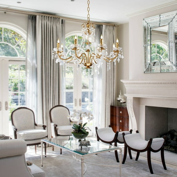 GMizon 39-inch American modern luxury crystal chandelier, 8-head living room crystal chandelier, dining room and bedroom lighting fixtures (gold bronze)