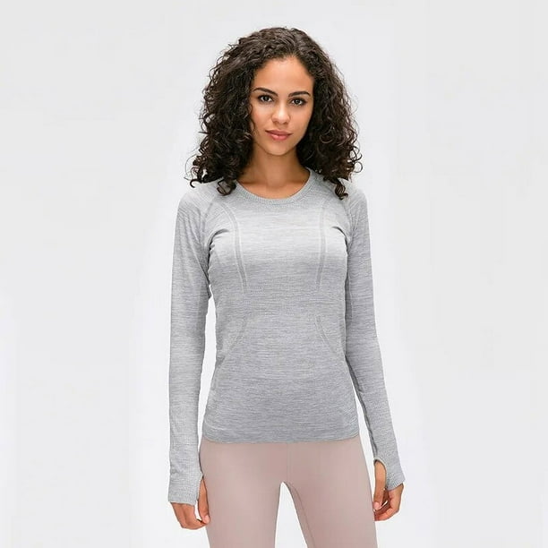 Camisas de Yoga sin costuras para mujer, Top corto de manga larga, ropa de gimnasio, camisetas de entrenamiento con realce, deportes