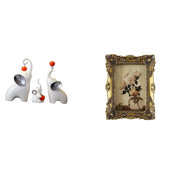 Esculturas de elefantes,Estatuas de elefantes,decoración del hogar,artesanías de cerámica,Marco de fotos,Marco de fotos ornamentado Marco barroco antiguo,Marco de fotos de pared para