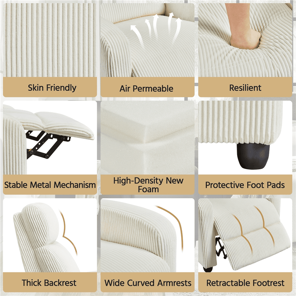 Renwick Modern Corduroy Recliner Chair with Pocket Springs, Beige