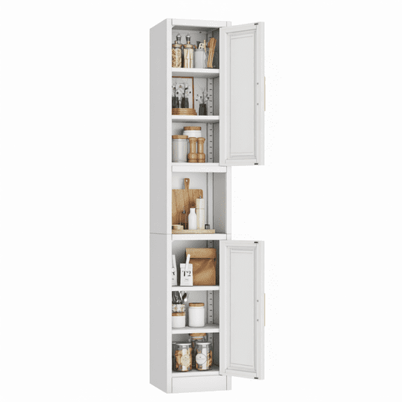 12 Inch Wide Pantry Cabinet with Adjustable Shelves, Narrow Storage Cabinet for Kitchen, Bathroom, or Entryway