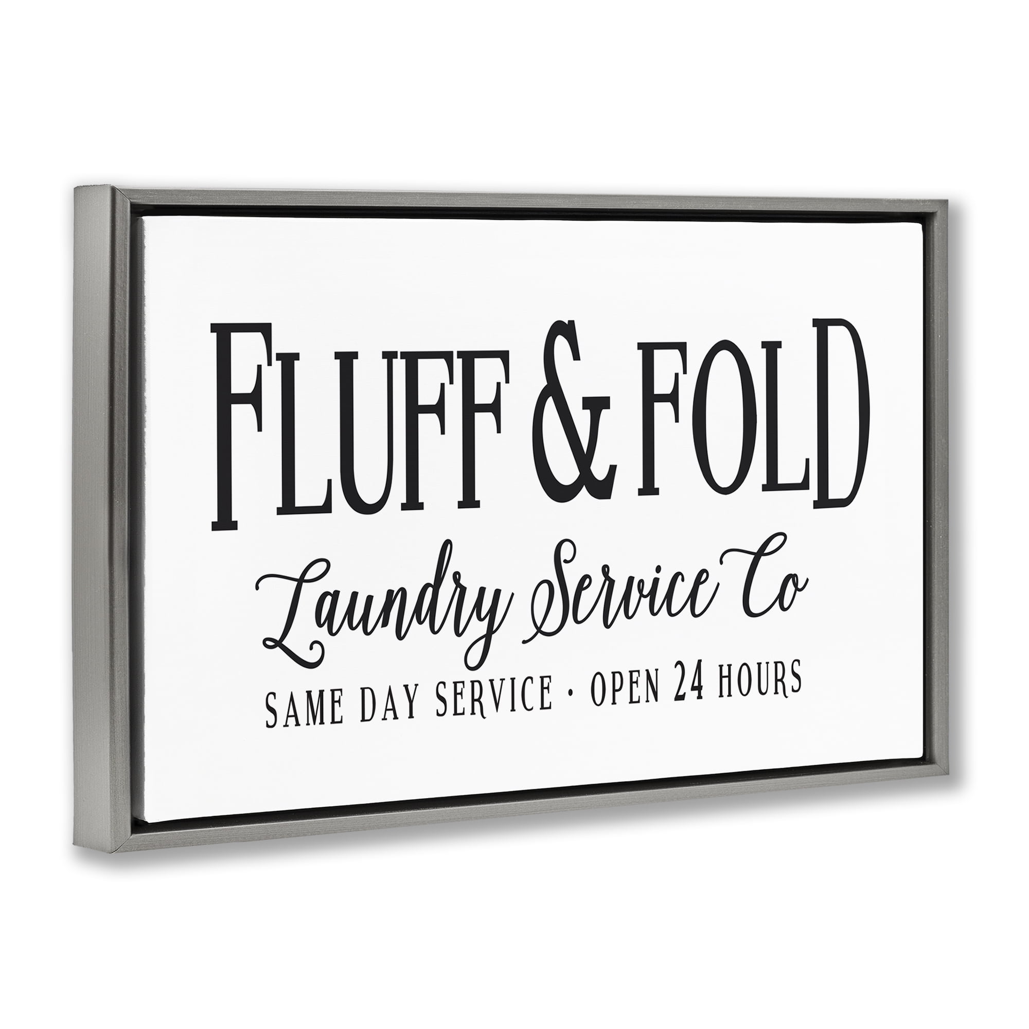 Stupell Industries Fluff & Fold Laundry Bath & Laundry Painting Gray Floater Framed Canvas Art Print Wall Art, 25 x 17