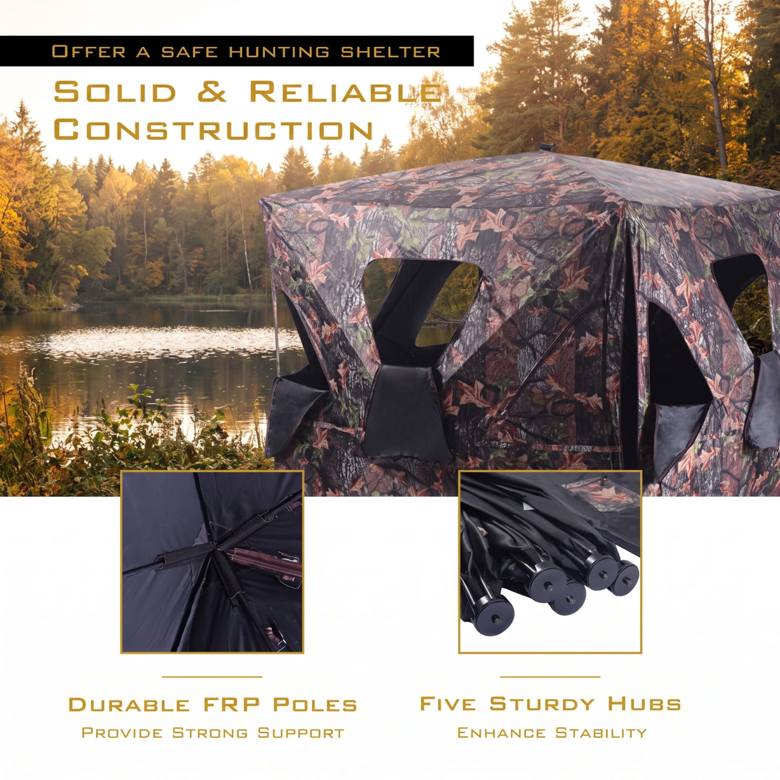 Vebreda Pop Up Ground Hunting Blind a Portable Deer Blind with Shoot Through Camo Mesh Windows and 360 Degree View for 2 to 3 People, Camo